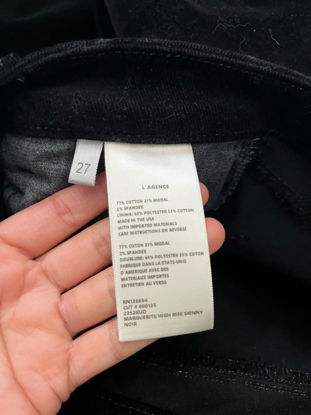 L'AGENCE Marguerite High Rise Skinny Velvet Noir Black Jeans 27 - Picture 11 of 15